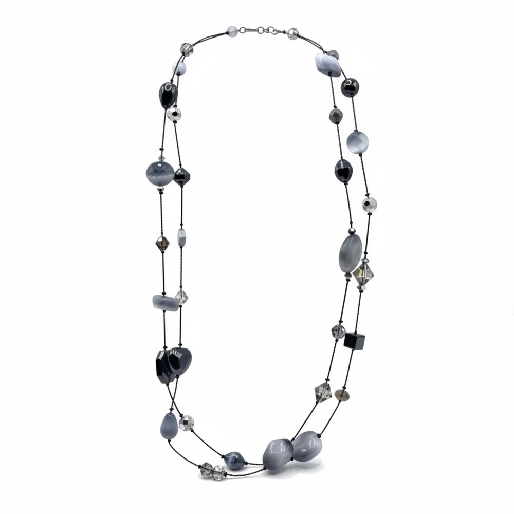 Fairy‎ Goth Beaded Long Double Strand Necklace Dabby Reid Grey Black Glass Resin
